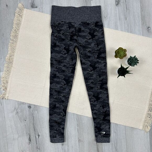 Gymshark Adapt Seamless Black Gray Camo Sports Leggings Size Small - Picture 2 of 11